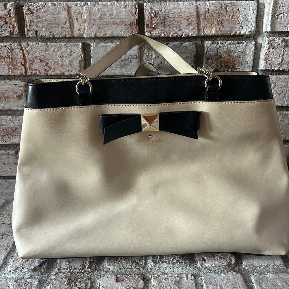 Kate Spade Black and Cream Satchel with Bow